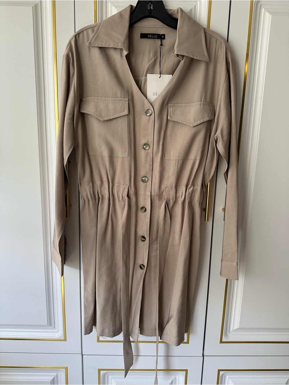 Deluc Beige Button-Front Mini Shirt Dress
